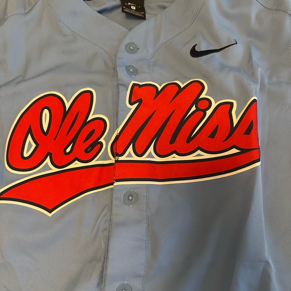 Ole Miss Rebels Nike Dri-Fit Powder Blue Baseball Jersey Men’s Size Medium New - Picture 2 of 6